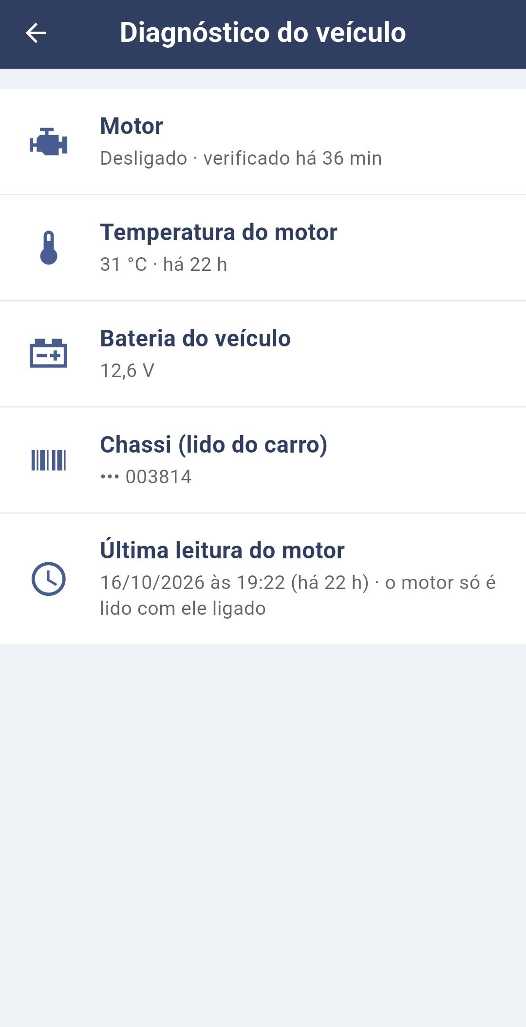 Diagnóstico do veículo no aplicativo Cloudsat